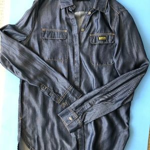 Barbour International silken denim shirt.